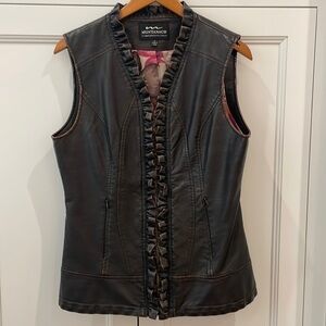 Montana Rustic Black Ruffled Zippered Vest—Faux Leather—Western/Rodeo-Beautiful!